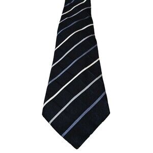 DONALD TRUMP Black, White, Blue Striped Tie Signature Collection 100% Silk EUC